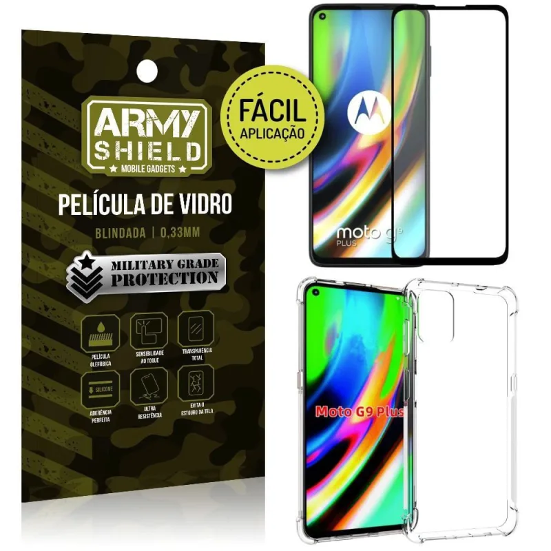 Kit Película 3D Fácil Aplicação Moto G9 Plus Película 3D + Capa Anti Impacto - Armyshield - ArmyShield - Celulares E Smartphones
