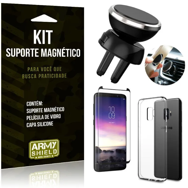 Suporte Magnético Galaxy S9 Suporte + Capa Silicone + Película Vidro - Armyshield