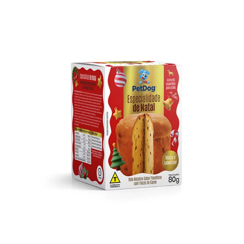 Bolo Petdog Natalino Panettone com Flocos de Carne 80g