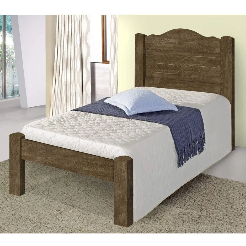 Cama Solteiro Thalia com Colchão 0,88x1,88cm Marrom Cambel Móveis