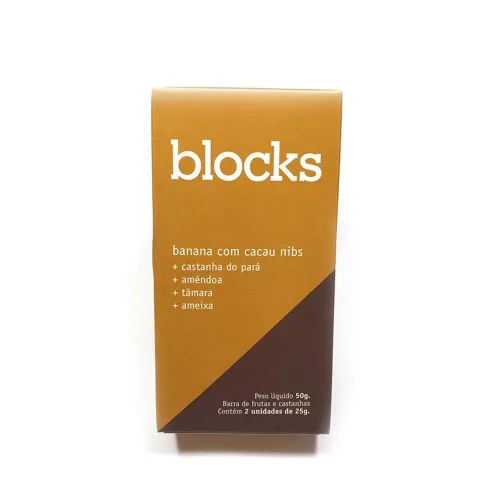 Barra Frutas Secas Banana Nibs Cacau 2x25g Blocks - BLOCKS