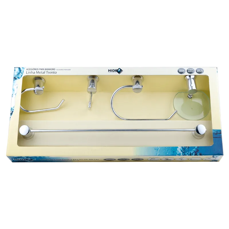 Kit Acessórios p/ Banheiro 5Pcs Inox Vid Luxo Hidrolar