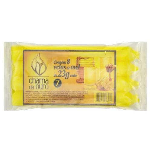 VELA DE MEL AMARELA CHAMA DE OURO Nº 7 184G 8 UNIDADES - CHAMA DE OURO