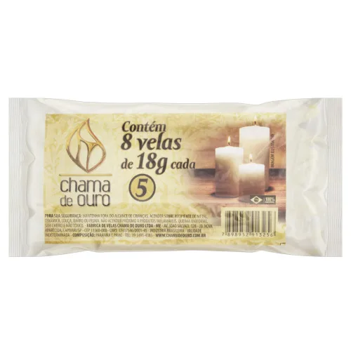 VELA COMUM BRANCA CHAMA DE OURO Nº 5 144G 8 UNIDADES - CHAMA DE OURO - Casa E Construção