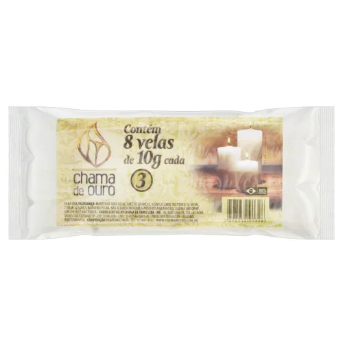 VELA COMUM BRANCA CHAMA DE OURO Nº 3 80G 8 UNIDADES - CHAMA DE OURO