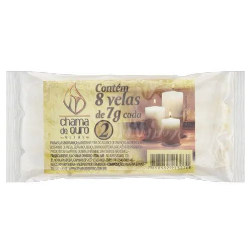 VELA COMUM BRANCA CHAMA DE OURO Nº 2 56G 8 UNIDADES - CHAMA DE OURO