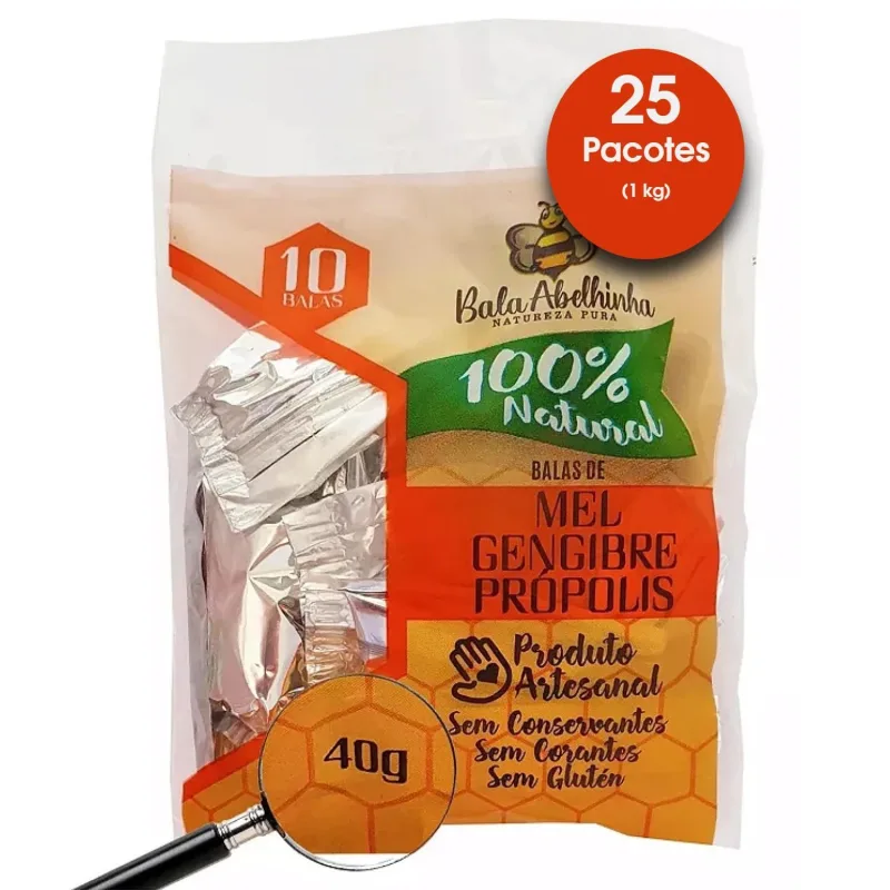 Kit 25 Pacotes Balas Abelhinha Gengibre Mel E Própolis 40g - Não Informado - Mercearia