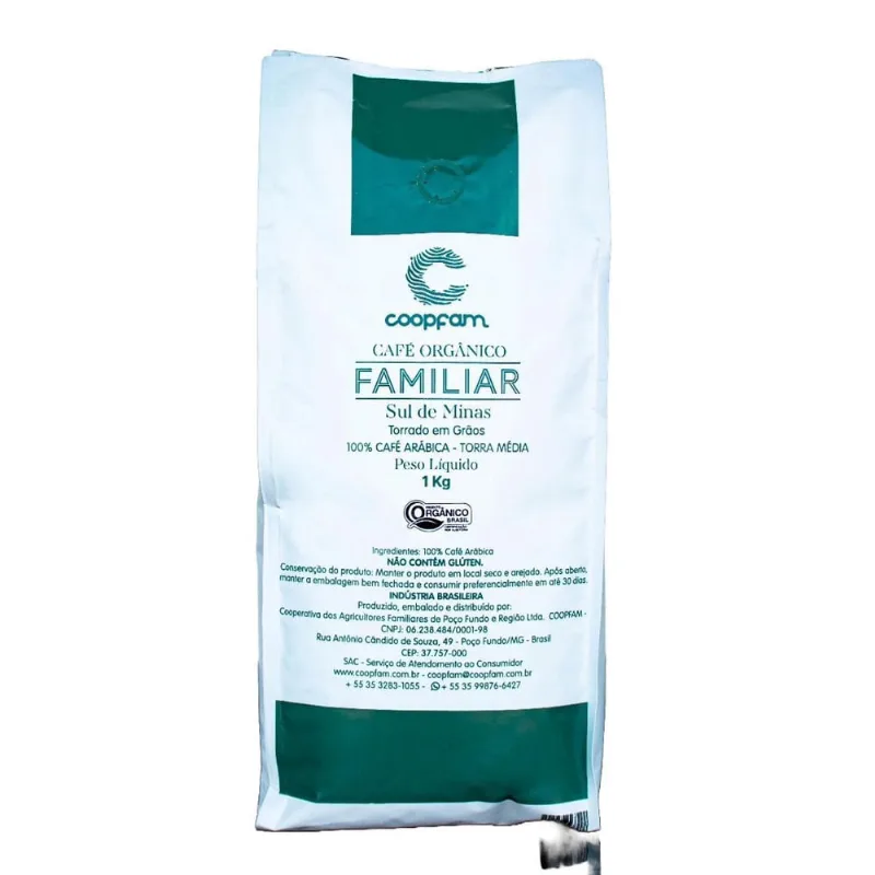 Café Familiar Orgânico Torrado Em Grãos Coopfam 1Kg