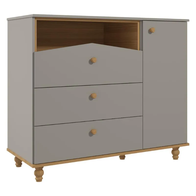 Comoda Bebê Fendi Nature Infantil MDF Pés Madeira 3 Gavetas Corrediças Telescópicas Guarda Roupa