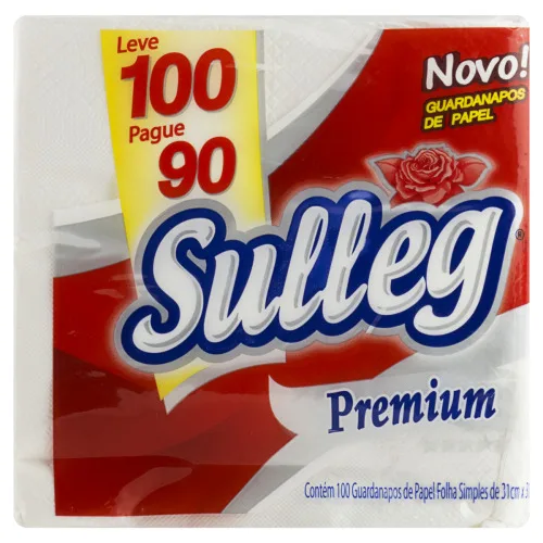 Guardanapo De Papel Folha Simples Sulleg Premium 31cm X 31cm Pacote Leve 100 Pague 90 Unidades - SULLEG - Bazar
