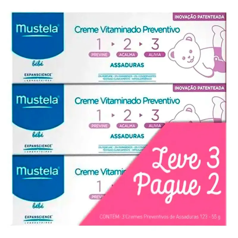 Kit Mustela Creme Vitaminado Contra Assaduras 123 55g 3 Unidades - Mustela - Dermocosméticos