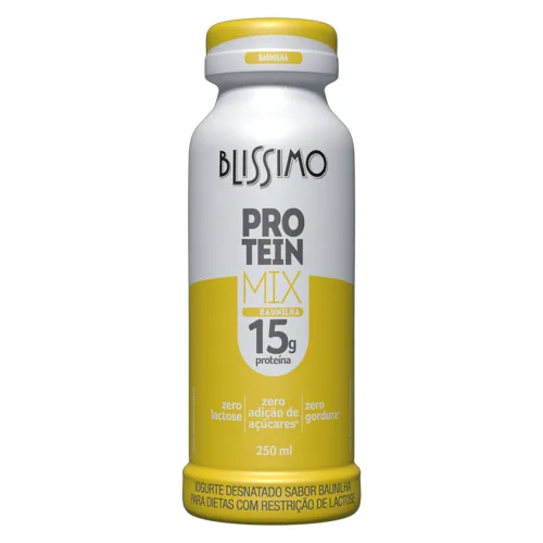 IOGURTE DESNATADO BAUNILHA ZERO LACTOSE BLISSIMO PROTEIN MIX FRASCO 250ML - BLISSIMO