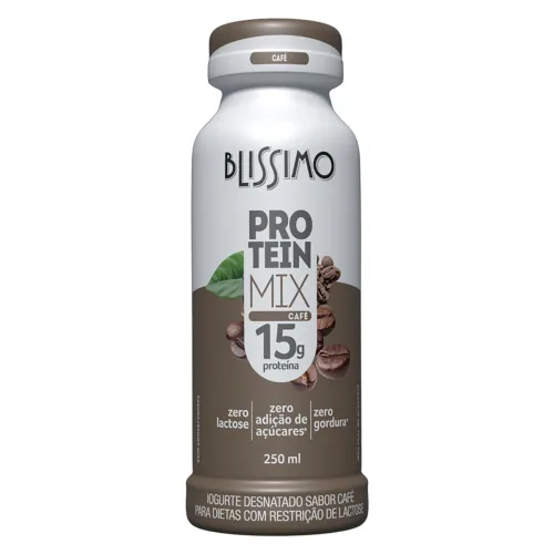 IOGURTE DESNATADO CAFÉ ZERO LACTOSE BLISSIMO PROTEIN MIX FRASCO 250ML - BLISSIMO