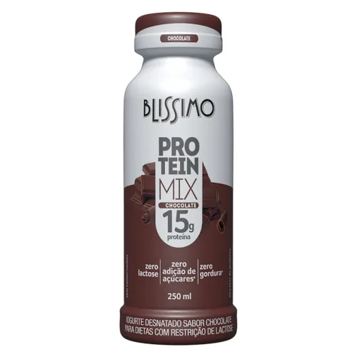 IOGURTE DESNATADO CHOCOLATE ZERO LACTOSE BLISSIMO PROTEIN MIX FRASCO 250ML - BLISSIMO