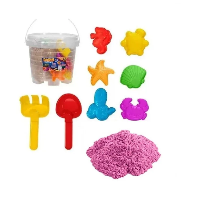 Balde Massinha De Areia Cinética Rosa 1kg