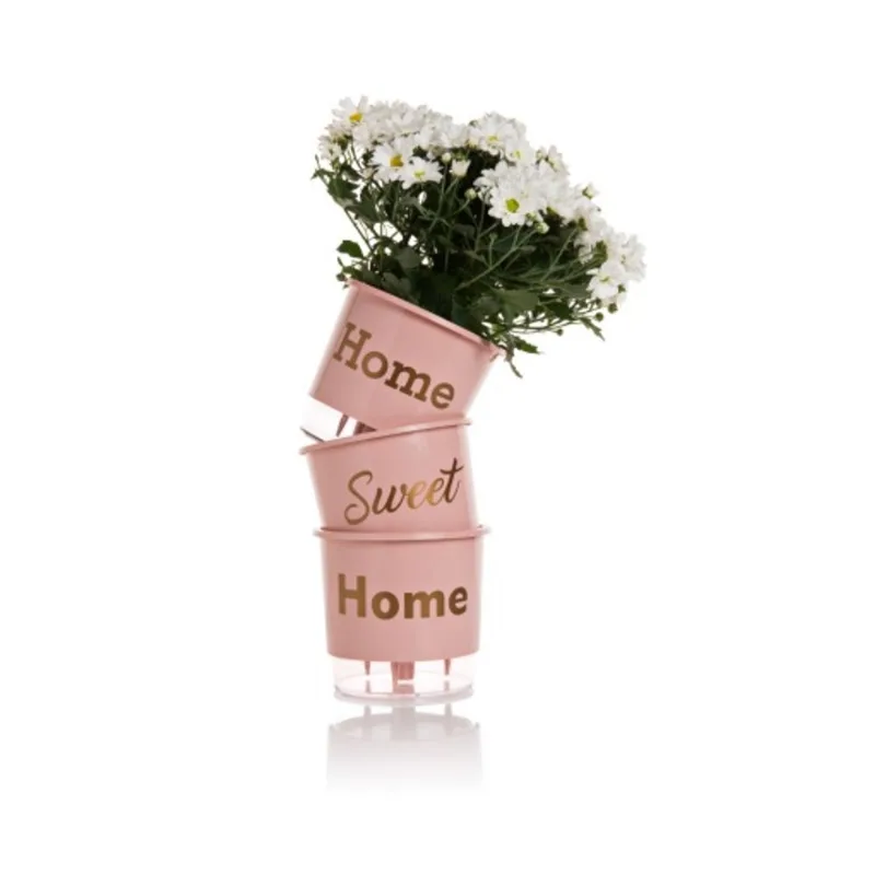 Conjunto de Vasos Autoirrigáveis Home Sweet Home Alt: 12cm X Larg: 11 cm Rosa.