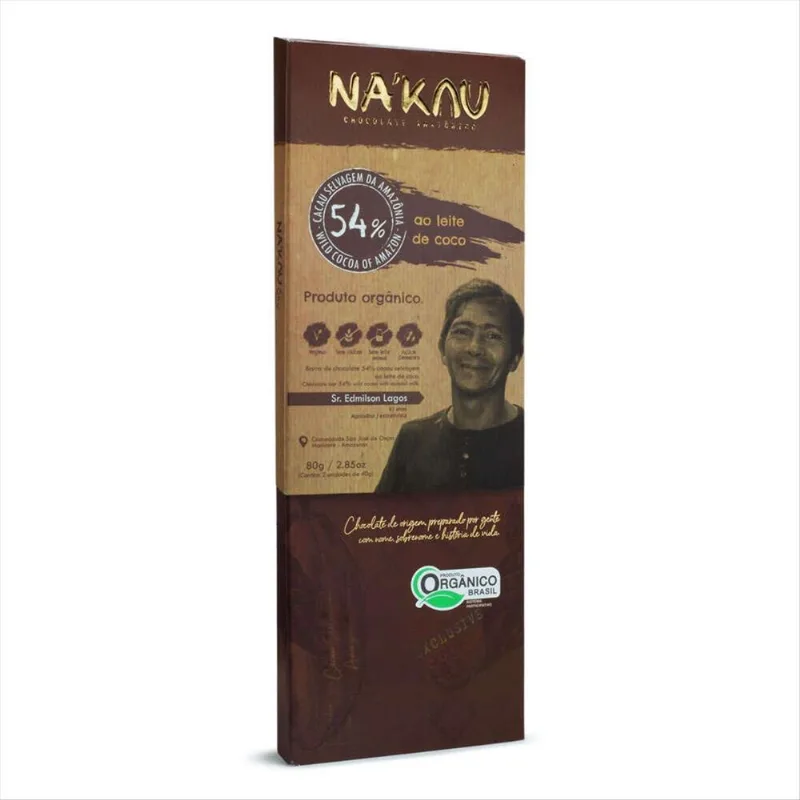 Chocolate Orgânico Vegano 54% Cacau Nakau Leite de Coco 80g