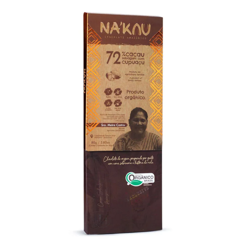 Chocolate Orgânico Vegano 72% Cacau Nakau 80g