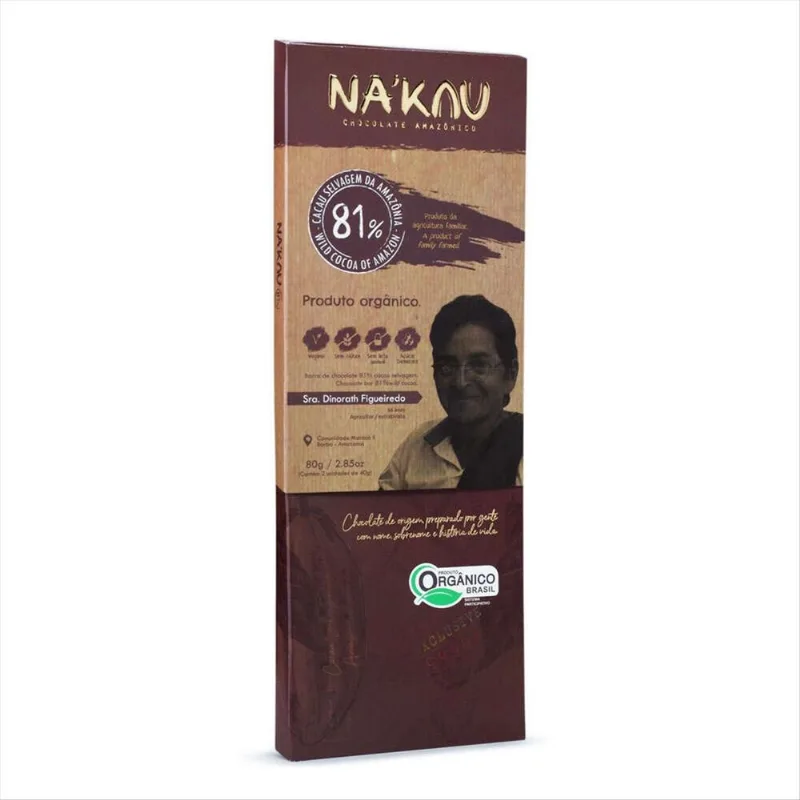 Chocolate Orgânico Vegano 81% Cacau Nakau 80g