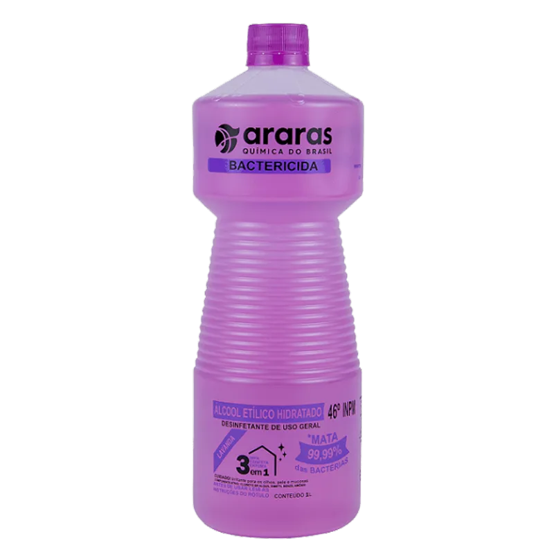Álcool Araras Bactericida Lavanda 46º INPM Frasco 1 litro