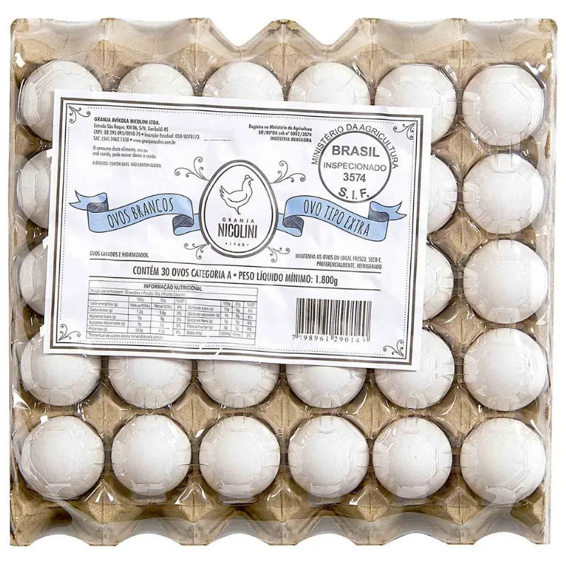 Ovos Brancos Extra Granja Nicolini 30 unidades