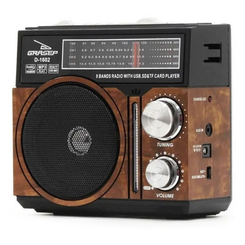 Radio Portátil Recarregável Am/Fm/Usb/Sd Mp3 Grasep D-1602