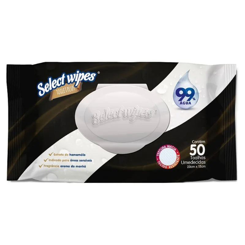 Toalha Umedecida Toilet Plus Select Wipes com 50 unidades
