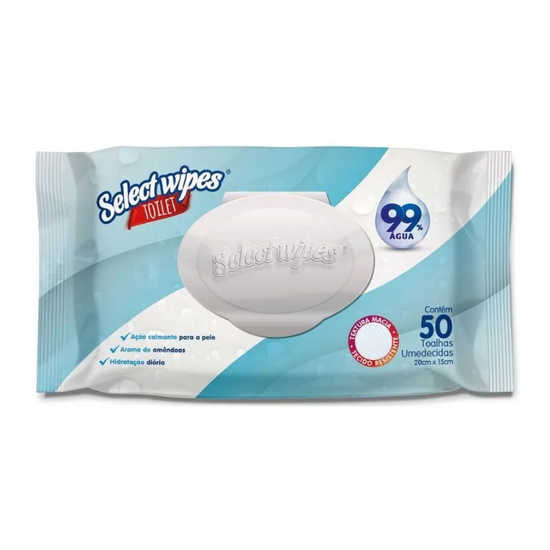 Toalha Umedecida Toilet Select Wipes com 50 Unidades