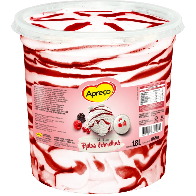 Sorvete Leite com Frutas Vermelhas Apreco Apoio 1,8 Litros