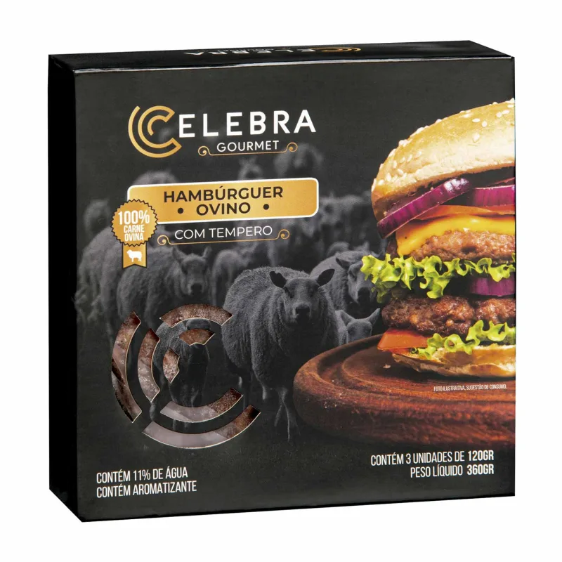 Hambúrguer Ovino Congelado Celebra Gourmet 3 Unidades 360g - Celebra - Carnes