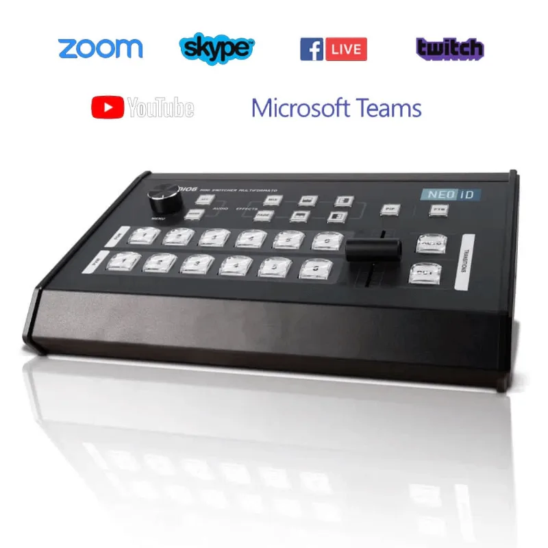Mini Switcher NeoiD Estúdio 6 + sdi/hdmi Streaming USB uvc e MultiView Vídeo 6 Canais