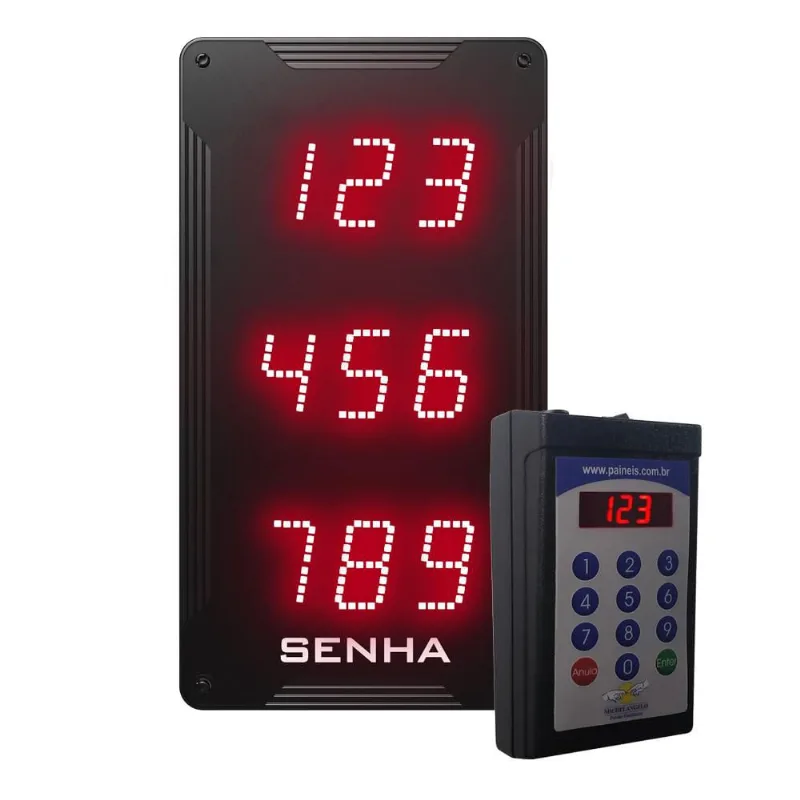 Painel de Senha de 3 Linhas com Dígitos de 5 cm + Teclado sem Fio