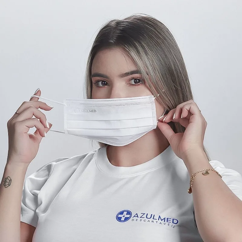 Máscara Cirúrgica Tripla Camada Branca Azulmed 50 Unidades