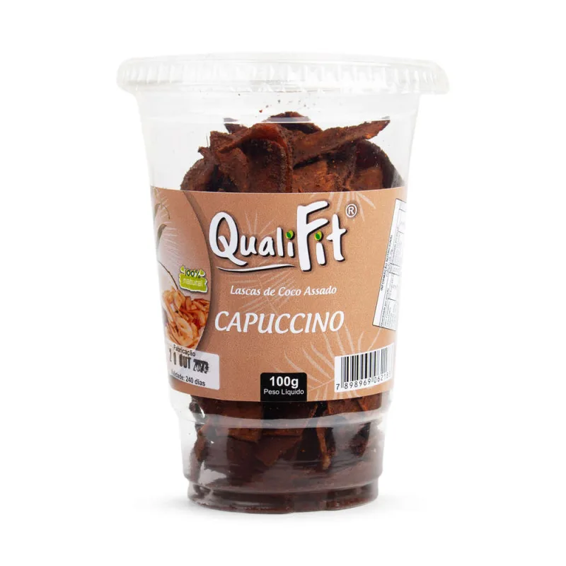 Lascas de Coco Assado Qualifit Cappuccino Copo 100g - QUALIFIT - Hortifruti