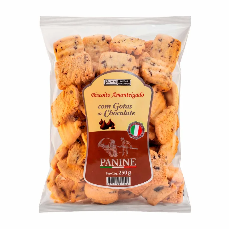 Biscoito Amanteigado com Gotas de Chocolate Panine 250g - Panine - Mercearia