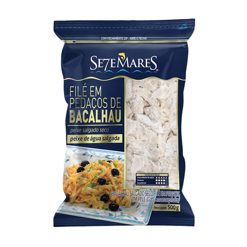 Filé de Bacalhau Se7emares Portugal Seco Salgado Pedaço 500g - Se7Emares - Peixaria