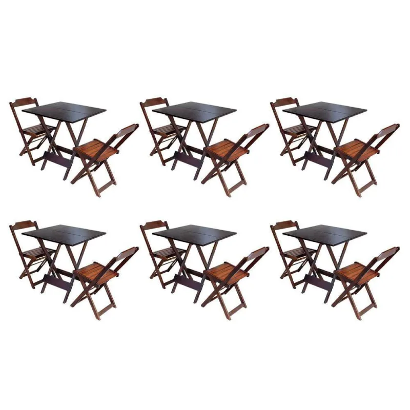 Kit 6 Jogos De Mesa Dobravel Com 2 Cadeiras De Madeira 70X70 - elegante na cor Imbuia - Marrom. - OUTRAS MARCAS - Agro