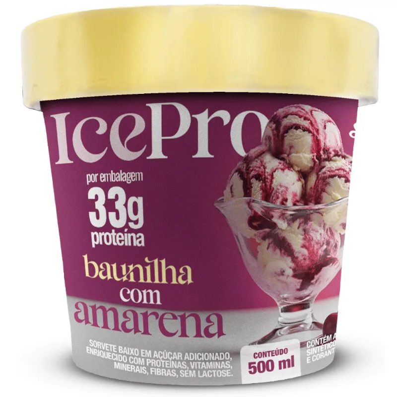 Sorvete Proteico Baunilha e Amarena Sem Lactose IcePro 500ml