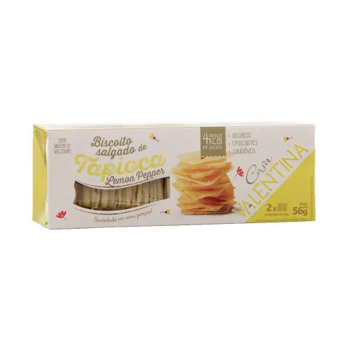 Biscoito Tapioca Lemon Pepper 65g Casa Valentina - VALENTINA - Mercearia