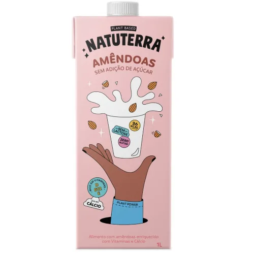 LEITE DE AMÊNDOAS SEM AÇÚCAR NATUTERRA 1 LITRO - 12 UNIDADES - NATUTERRA - Mambo
