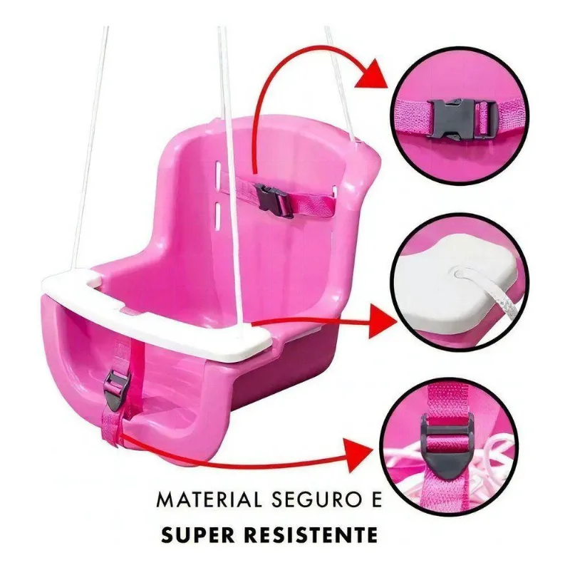 Balanço Infantil Bebê Kids Com Cinto Cordas Rosa