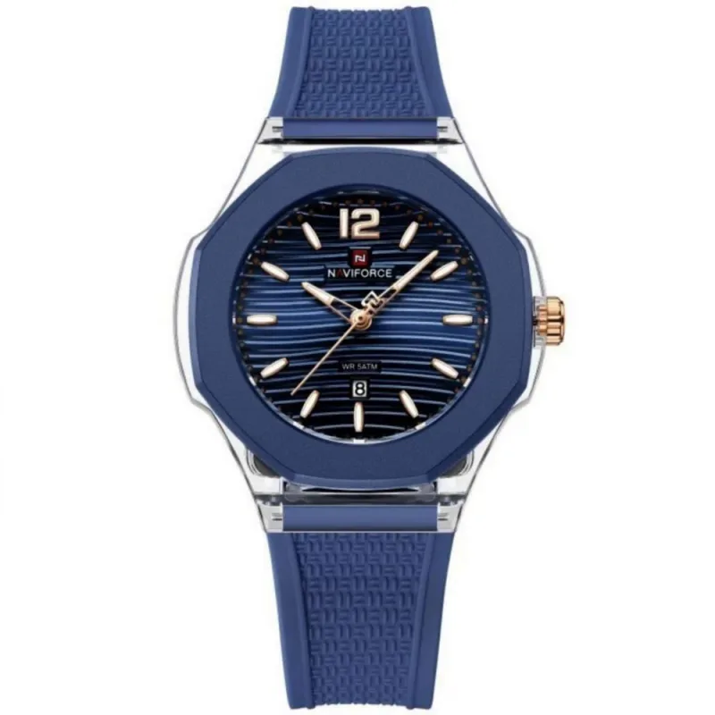 Relógio de Pulso Feminino Analógico Quartzo em Aço Inox Elegante Azul Naviforce 5ATM - Naviforce - Agro