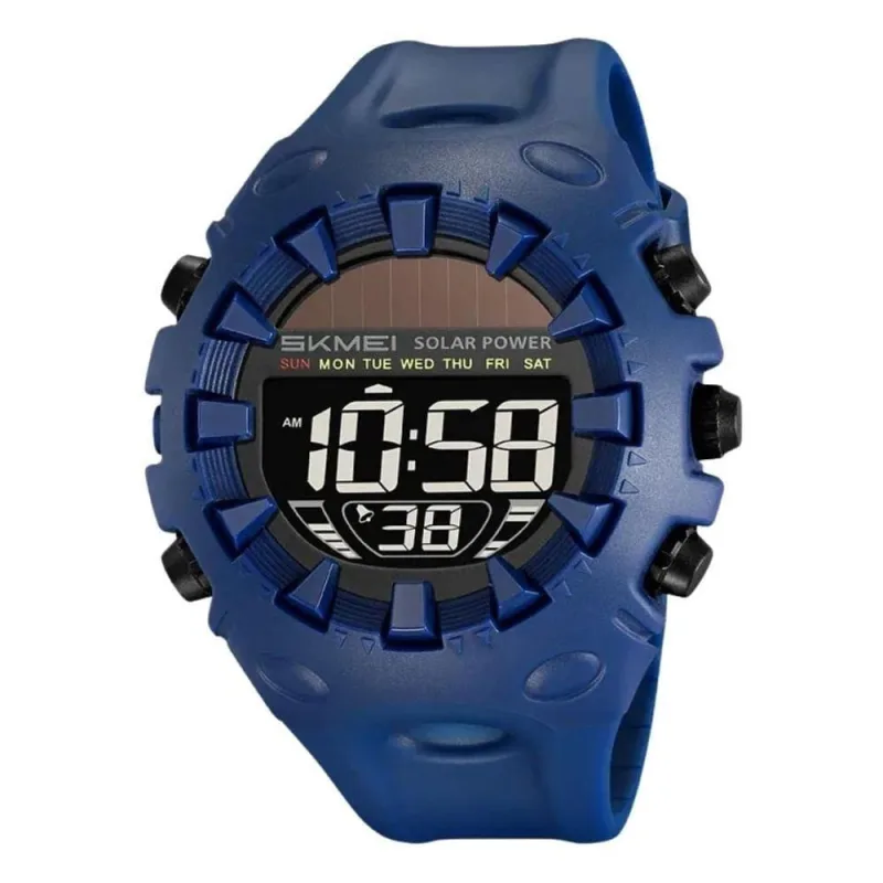 Relógio Digital Masculino Skmei 2715 de Pulso com Energia Solar em Silicone Azul - Skmei - Agro