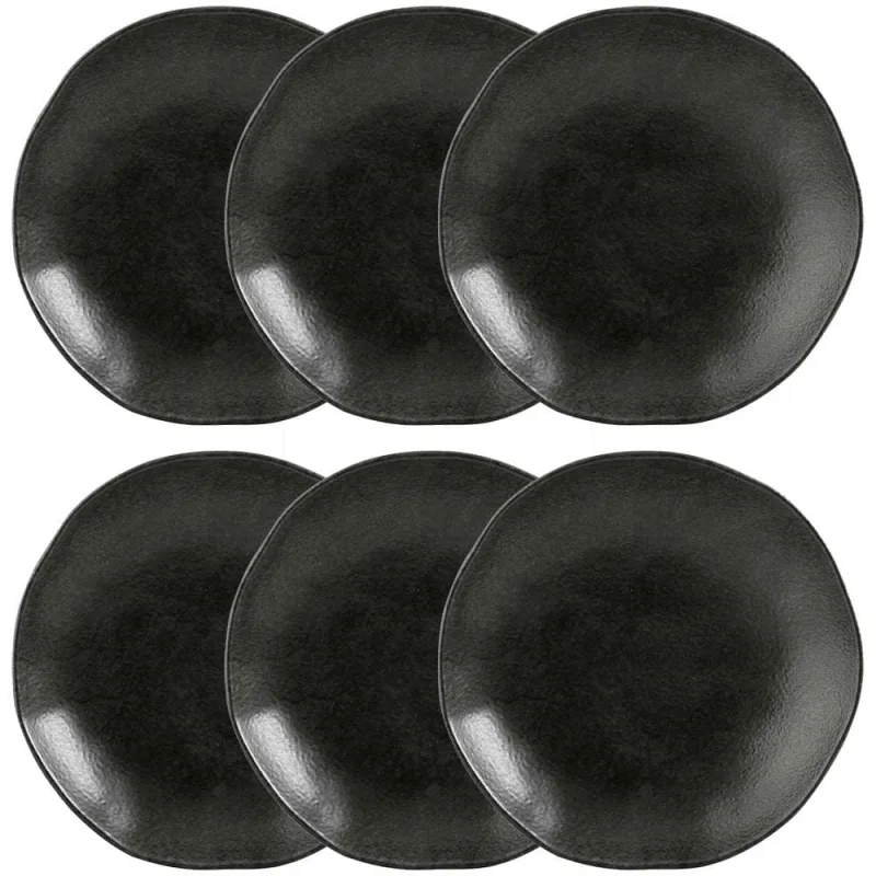 Conjunto com 6 Pratos Fundos Porto Brasil Orgânico Carbon em Cerâmica Stoneware 21,2cm - Preto - Porto Brasil - Utilidades Domesticas