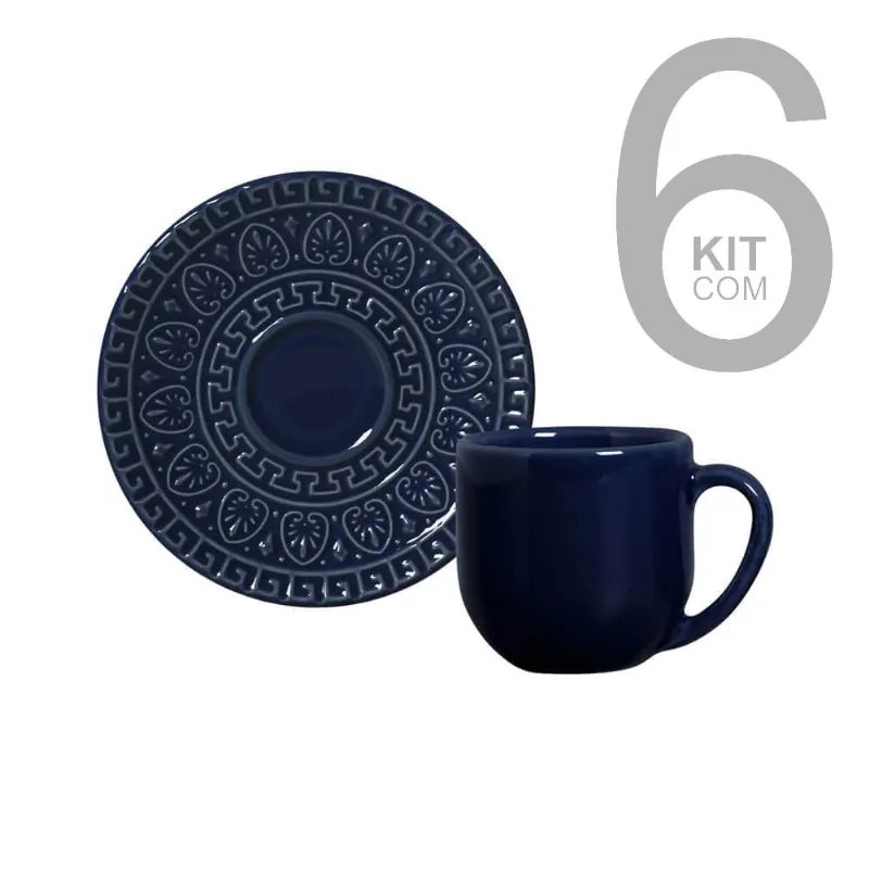 Jogo 6 Xicaras De Café Greek Deep Blue - Porto Brasil