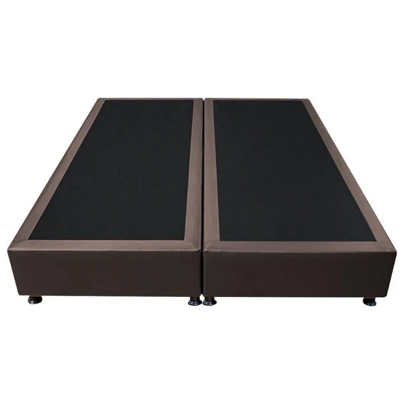 Base Box Casal Bipartido Marrom Sintético 138x188