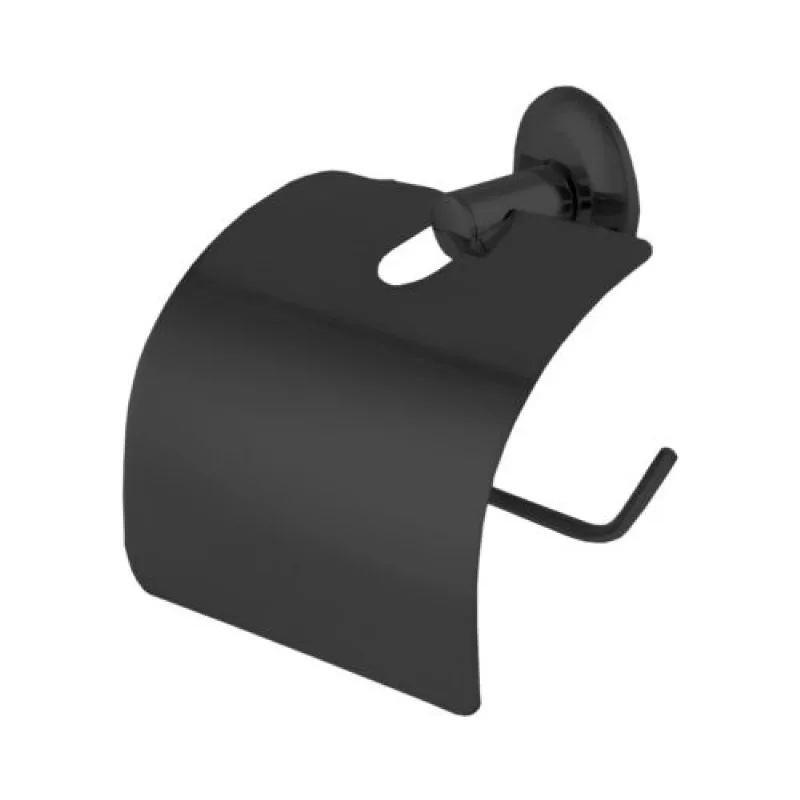 Porta Papel Higiênico para Fixar Metal Cromado Basic com tampa Metrox Porta Papel Higiênico para Fixar Metal Preto Basic com tampa