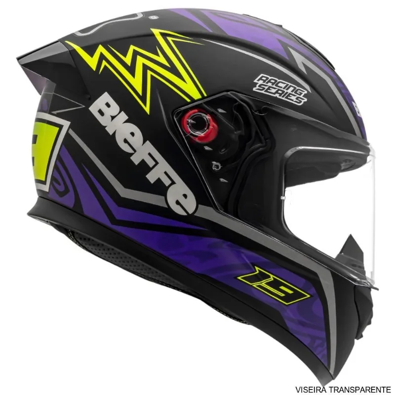 Capacete Bieffe B-12 QTR Preto Fosco E Roxo 56 (MP)