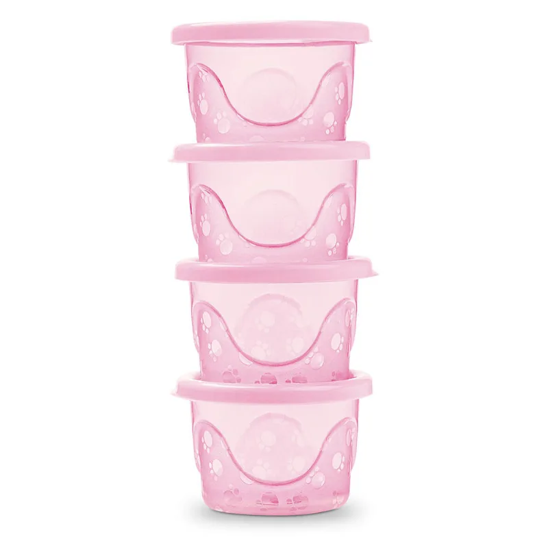 KIT DE POTES INFANTIS 125ML COM 4 POTES E 4 TAMPAS TRANSLUCIDO ROSA 0897.204