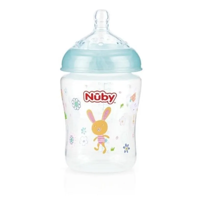 Mamadeira Anticólica Bebê Imita Seios Flex Azul Nuby 270ML